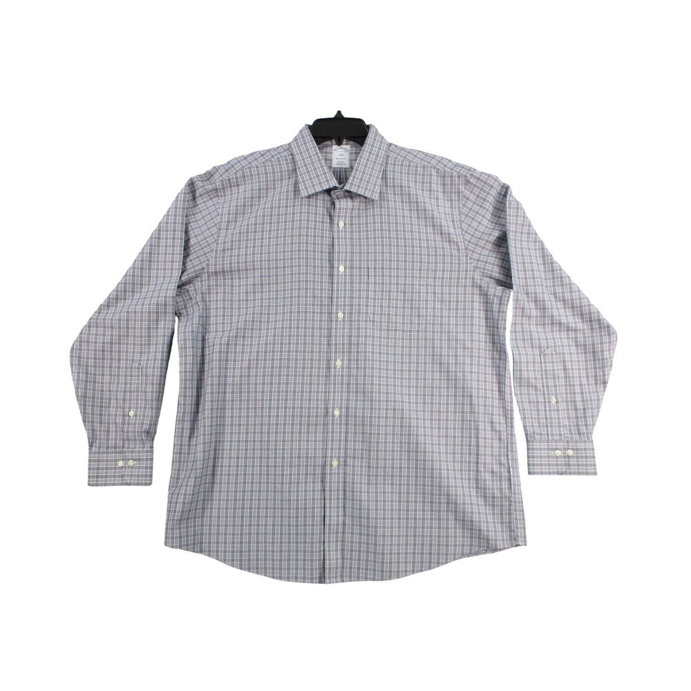 Brooks Brothers 1818 Regular‎ Fit Non-Iron Shirt Mens 17 34/35 Blue Glen Plaid